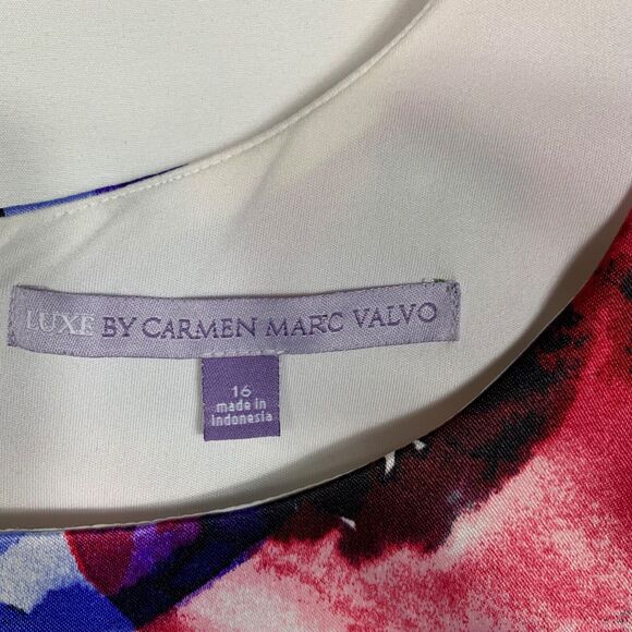 Luxe By Carmen Marc Valvo Dress Womens 16 White Pink Floral Sleeveless - Picture 2 of 8